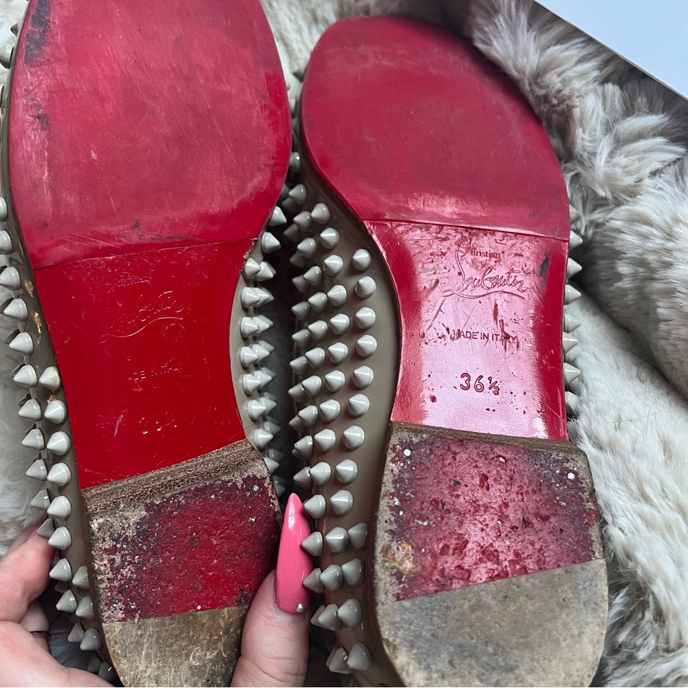 Christian Louboutin Taupe Studded Flats - Picture 3 of 7